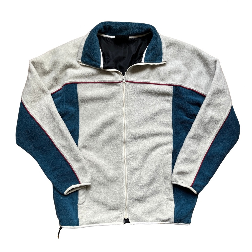 Vintage BSN Blue and White Fleece Zip-Up Sweater - Men’s Small